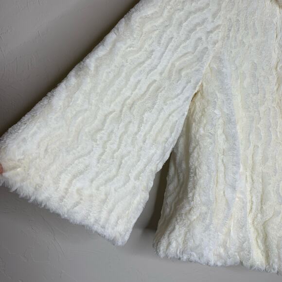 High Neck Faux Fur Textured  Jacket Cream Sz Small - Picture 7 of 10